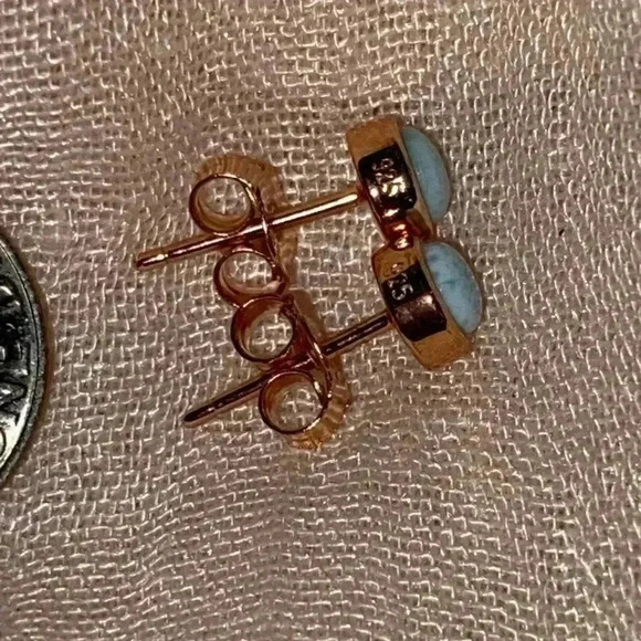 Natural Larimar gemstone set in rose gold plated sterling silver stud earrings - Picture 12 of 12